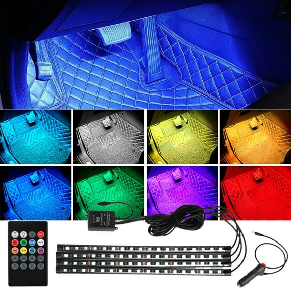 PBAZIH 4PCS Interior Car LED Strip Lights with Remote Control, Multicolor Music Sync, Under Dash LED Lights, Ideal for Car Interior Lighting, Customizable Ambience for Your Vehicle
