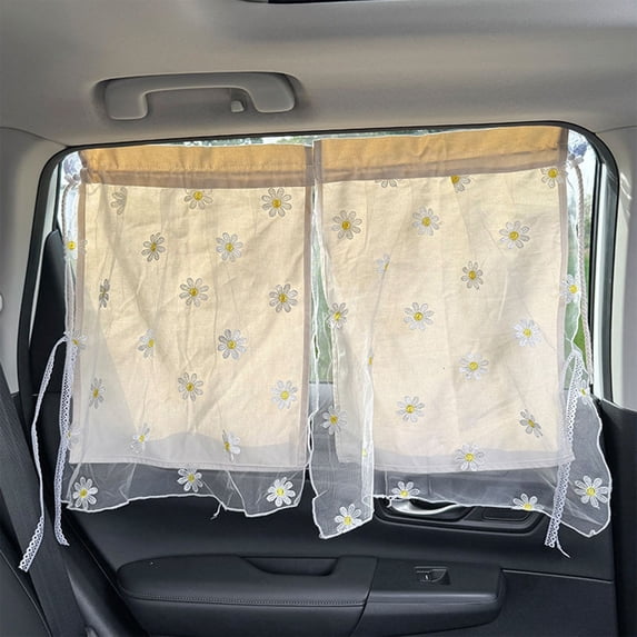 PBAZIH Car Window Shades – Universal Fit Embroidered Lace Car Window Curtains, Cotton & Mesh Fabric, UV Protection, Heat Insulation, Privacy Protection, Easy to Install and Lift