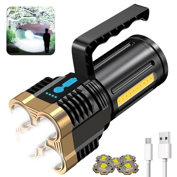 PBAZIH Explosion Proof LED Flashlight, Super Bright Rechargeable Camping Light with Power Display, 4 Modes, USB Charging, Portable Outdoor Waterproof Torch for Hiking, Fishing, Emergency Use