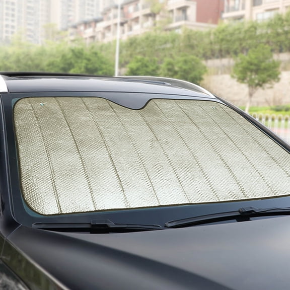 PBAZIH Five-Layer Thickened Sunscreen Car Sunshade with Aluminum Foil Insulation, UV Rays Protection and Heat Reflective Sun Visor for Cars, SUVs, Trucks, Easy Installation, and Foldable Storage