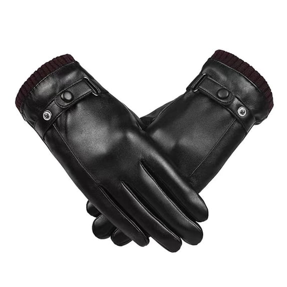 PBAZIH Leather Gloves for Men, 100% Faux Leather, Warm with Thick Velvet, Waterproof Touch Screen, Ideal for Cycling and Motorcycle Riding in Winter
