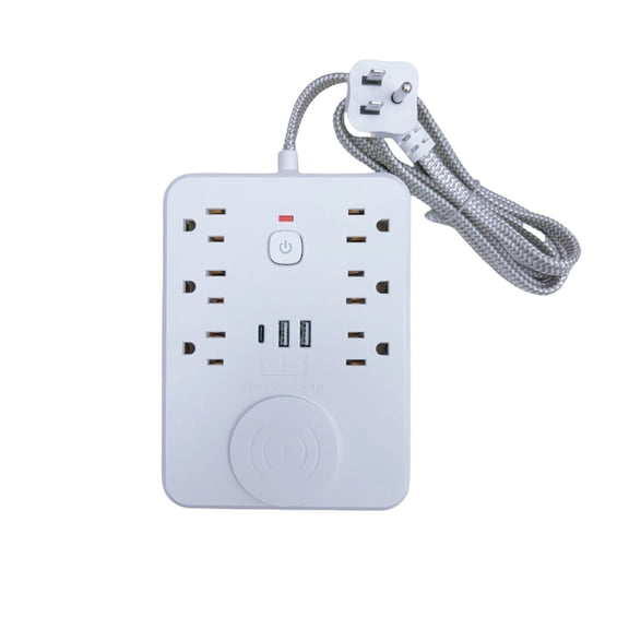 PBAZIH Multi Hole Charging Socket with 6 AC Outlets, 2 USB and 1 C Ports, Wireless Induction Charging, Compact Design for Home and Travel Use, Easy Plug-and-Play Solution