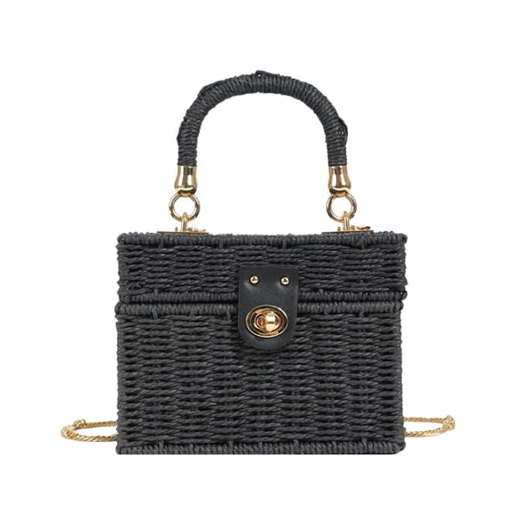 PBAZIH Paper Rope Woven Box Handbag Mini Straw Textured Tote Purse with Detachable Chain Strap for Women Summer Crossbody Bag Ideal for Beach Vacation, Shopping and Outdoor Activities
