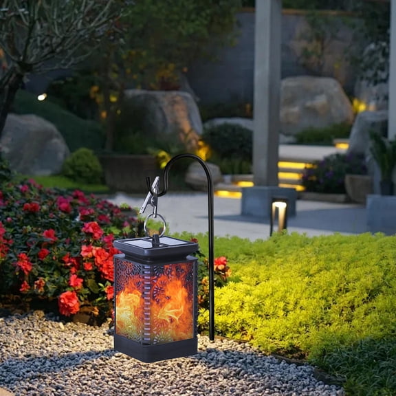 PBAZIH Solar Flame Lamp, Outdoor Hanging Solar Lamp, Hollow Design Courtyard Garden Decorative Light, Weatherproof IP67, Auto On/Off, Easy Install for Lawn, Patio, Garage