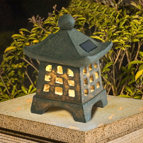 PBAZIH Solar Pagoda Garden Statue, Outdoor LED Garden Lights with Simulated Pagoda, Resin Decoration for Home Garden, Weather-Resistant, Easy Installation, Warm White Illumination