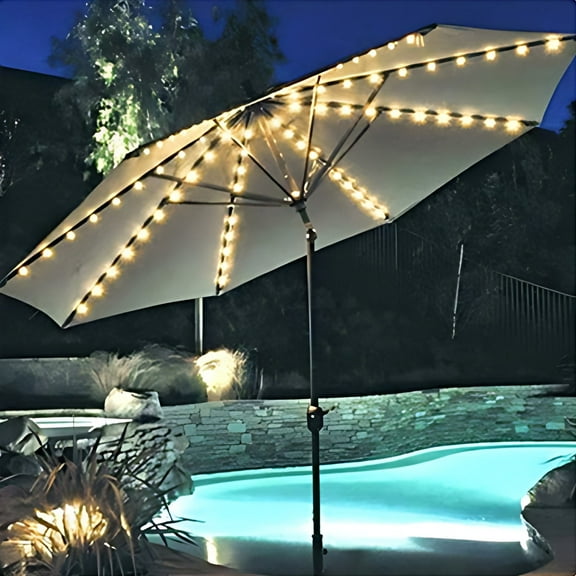 PBAZIH Solar Umbrella Lights for Outdoor, Waterproof LED String Lights with USB & Solar Charging, Remote Control, 8 Lighting Modes for Patio, Beach, Garden & Tent Decorations