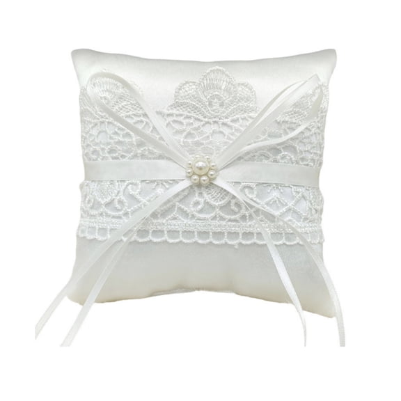 PBAZIH Wedding Ring Pillows, Elegant Satin Cushion with Vintage Lace and Ribbon Bow, Rustic Boho Bridal Accessory for Ceremony Decor, Exquisite Keepsake for Couples