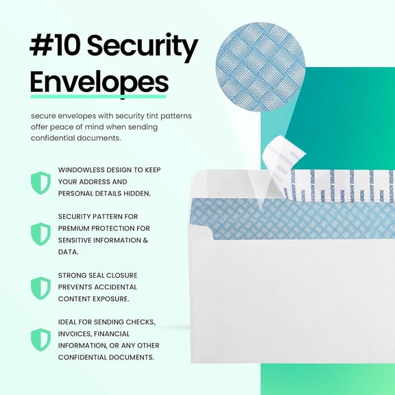 PBC #10 Security Business Envelopes Letter Size 4-1/8" x 9-1/2", Peel & Seal Self Adhesive Closure, White All-Purpose 20-lb Paper Mailing Envelopes, 500 Count (26869-500)$$