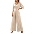 thumbnail image 1 of PBFRDSJ 2026 Women's Vintage Wide Leg Jumpsuit Wrap V Neck 3/4 Sleeve Pleated Jumpsuit High Waist Wide Leg Long Pants Sizes S-2XL, 1 of 9