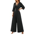 thumbnail image 1 of PBFRDSJ 2026 Women's Vintage Wide Leg Jumpsuit Wrap V Neck 3/4 Sleeve Pleated Jumpsuit High Waist Wide Leg Long Pants Sizes S-2XL, 1 of 9