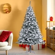 PBFRDSJ 7ft Unlit Snow Flocked Hinged Artificial Christmas Pine Tree Full 800 Tips Branch w/Sturdy Metal Stand for Holiday Xmas Indoor and Outdoor Decoration