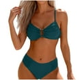 thumbnail image 1 of PBFRDSJ Bikini Sets for Women Two Piece U-Wire Cutout Triangle Bikini Mid Waist Ruched Swimsuit with Adjustable Spaghetti Straps, 1 of 6