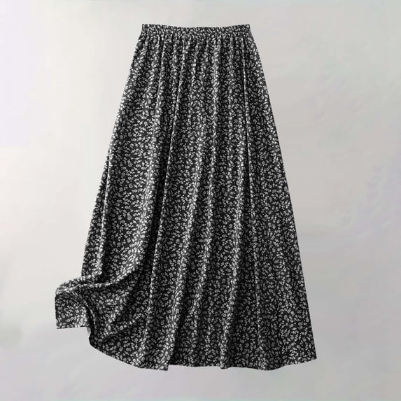 PBFRDSJ Boho Skirt for Women Floral Print Casual High Waisted Pleated Skirts Summer Beach Flowy Ruffle A-Line Skirts