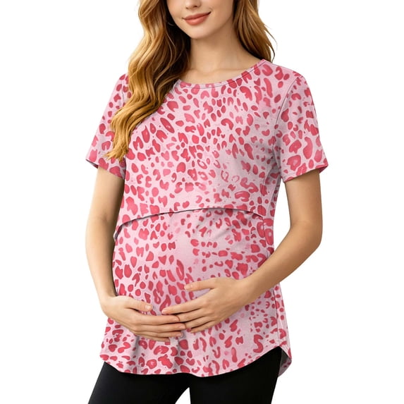 PBFRDSJ Breastfeeding TShirts for Women Leopard Pattern Double Layer Breastfeeding Pregnancy Top Lightweight Tee Shirt for Breastfeeding with Easy Lift-Up Access