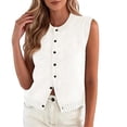 thumbnail image 1 of PBFRDSJ Cardigan Sweaters for Women Summer Sleeveless Crewneck Knit Vest Top Ribbed Trim Button Down Sweater Tank Tops, 1 of 5