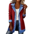 thumbnail image 1 of PBFRDSJ Corduroy Jacket Women 3/4 Sleeve Denim Patchwork Open Front Cardigan Mid Length Ribbed Button Down Retro Jacket with Pockets, 1 of 4