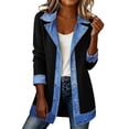 thumbnail image 1 of PBFRDSJ Corduroy Jacket Women 3/4 Sleeve Denim Patchwork Open Front Cardigan Mid Length Ribbed Button Down Retro Jacket with Pockets, 1 of 4