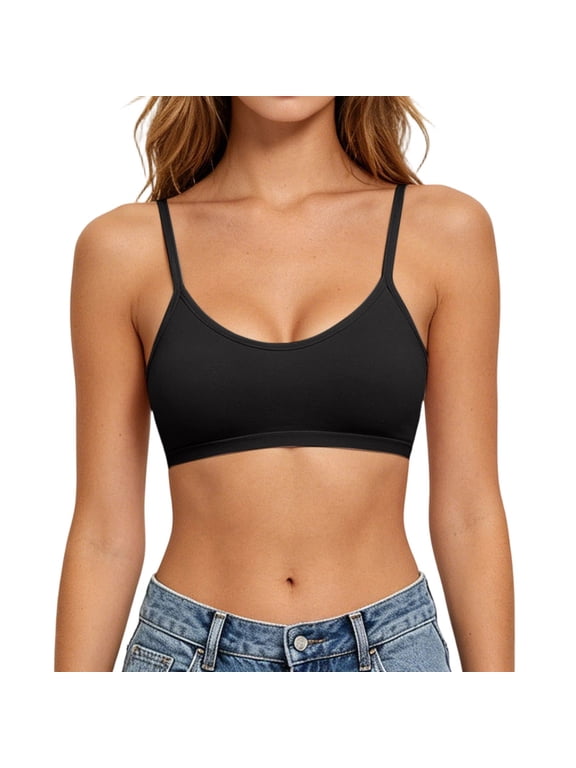Cotton Bras for Women No Underwire Sport Bras Spaghetti Straps Lounge T-Shirt Everyday Underwear for Lounge Yoga Gym