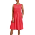 thumbnail image 1 of PBFRDSJ Cotton Linen Dress for Women Summer Sleeveless Ruched Midi Dress Crewneck Loose Athletic Casual Sundress with Pockets, 1 of 9