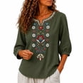 thumbnail image 1 of PBFRDSJ Cotton Linen Tops for Women Lightweight Retro Embroidered 3/4 Sleeve Bohemian Peasant Shirts Plus Size V Neck Casual Summer Beach Boho Tops, 1 of 9