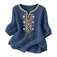 thumbnail image 1 of PBFRDSJ Cotton Linen Tops for Women Lightweight Retro Embroidered 3/4 Sleeve Bohemian Peasant Shirts Plus Size V Neck Casual Summer Beach Boho Tops, 1 of 7