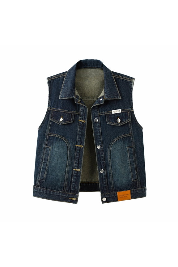 Denim Vest Top for Women Sleeveless Lapel Button Down Denim Jacket Retro Classic Rocker Truker Jacket with Pockets