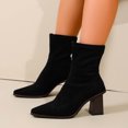 thumbnail image 1 of PBFRDSJ Faux Suede Square Toe Ankle Sock Boots Chunky Stretch Fit Block Ankle Boots for Dating Daily Wear, 1 of 9