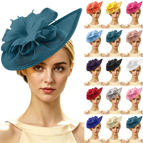 PBFRDSJ Feather Mesh Fascinator Tea Party Hat for Women 50s Vintage Elegant Derby Fascinators Hair Clip Headwear for Wedding Cocktail Party Race Day