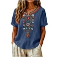 thumbnail image 1 of PBFRDSJ Floral Embroidered Tops For Women V Neck Half Sleeve Boho Summer Tops Peasant Loose Cotton Tee Shirts, 1 of 7