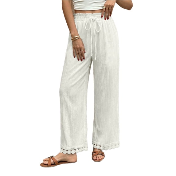 PBFRDSJ Flowy Pants for Women High Waist Drawstring Wide Leg Pants Lightweight Breathable Boho Office Casual Pants Sizes S-XL