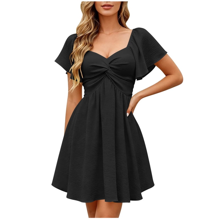 PBFRDSJ Graduation Dress for Young Ladies Twist Front Bowknot Ruffle Summer Dress Elegant A-Line Mini Graduation Gown