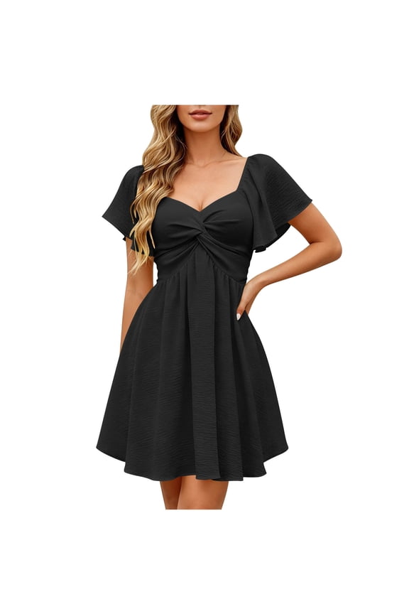 Graduation Dress for Young Ladies Twist Front Bowknot Ruffle Summer Dress Elegant A-Line Mini Graduation Gown