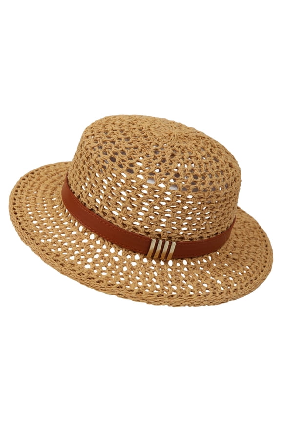 Hollow Crochet Straw Hats for Women Men Casual Short Brim Woven Straw Boater Hat for Beach Vacation