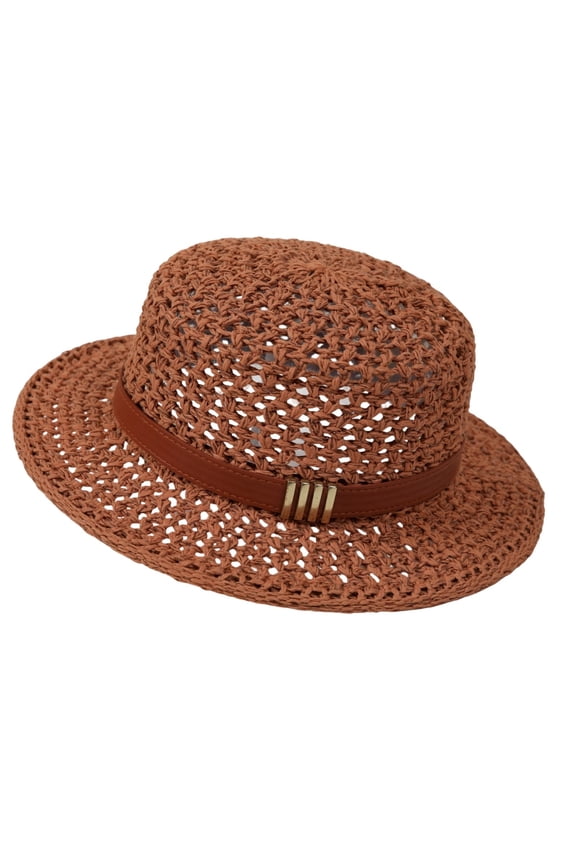 Hollow Crochet Straw Hats for Women Men Casual Short Brim Woven Straw Boater Hat for Beach Vacation