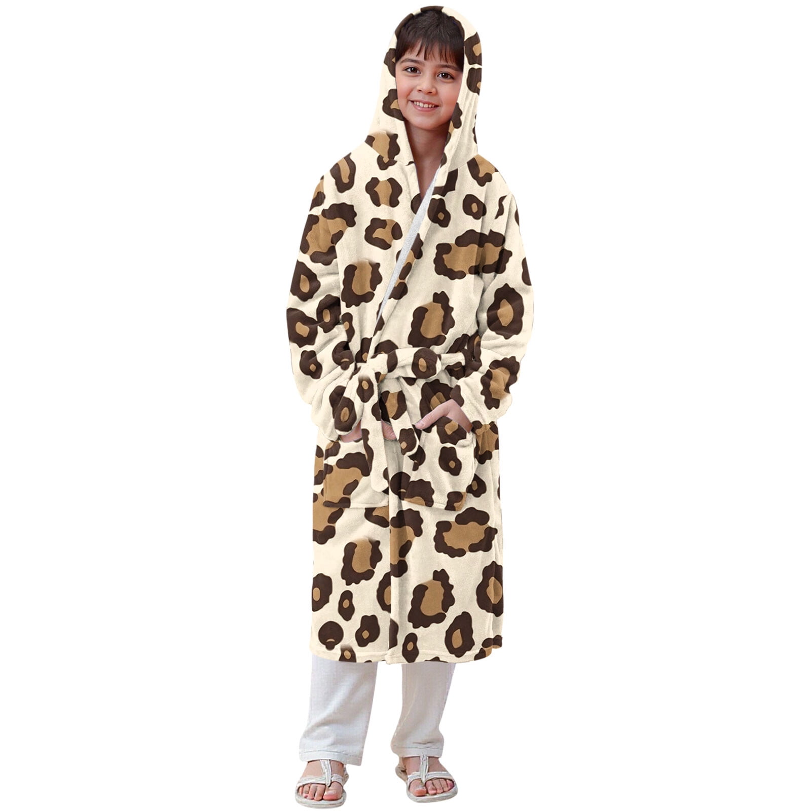 PBFRDSJ Hooded Bath Robe Long Sleeve Knee Length with Waist Belt Two ...