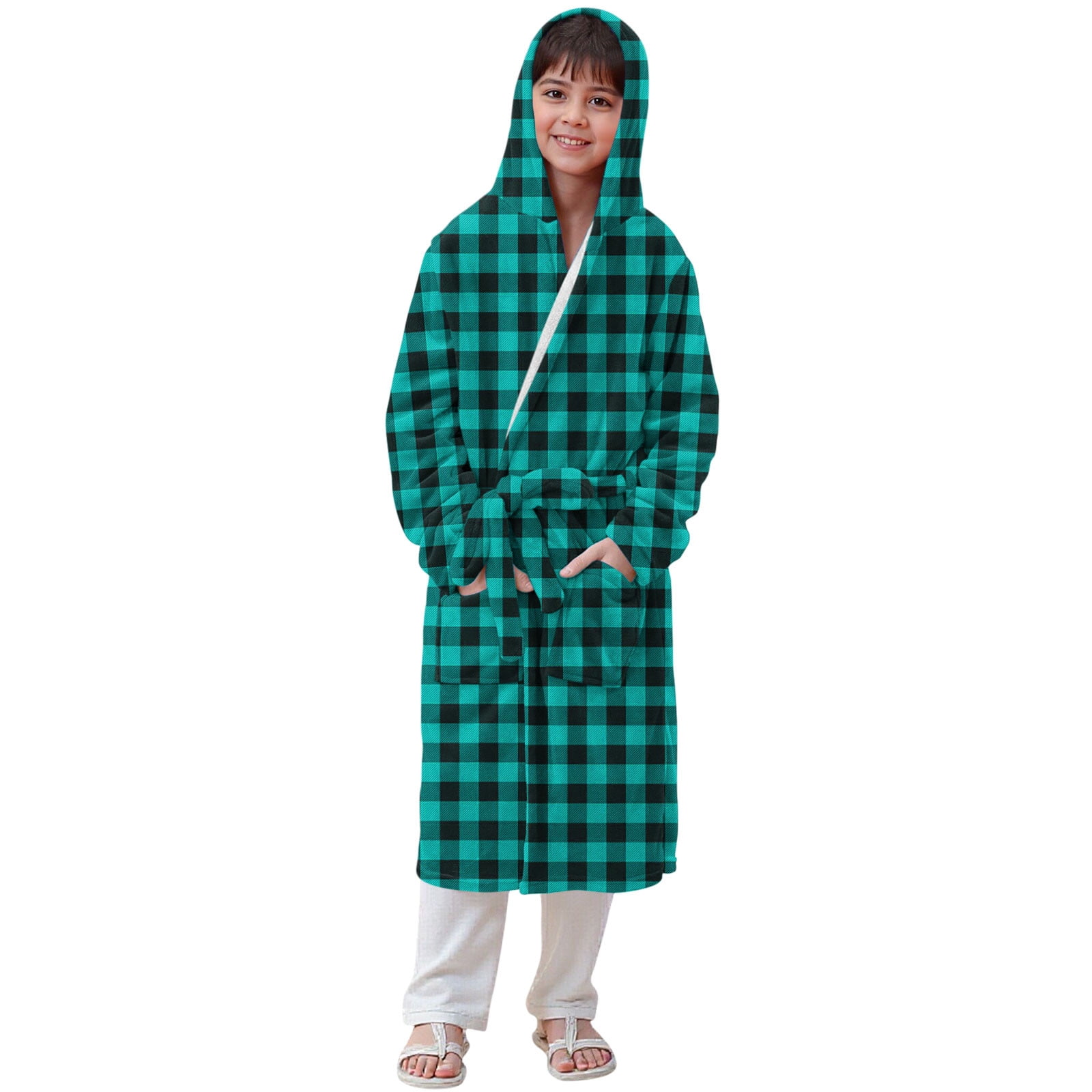 PBFRDSJ Hooded Bath Robe Long Sleeve Knee Length with Waist Belt Two ...
