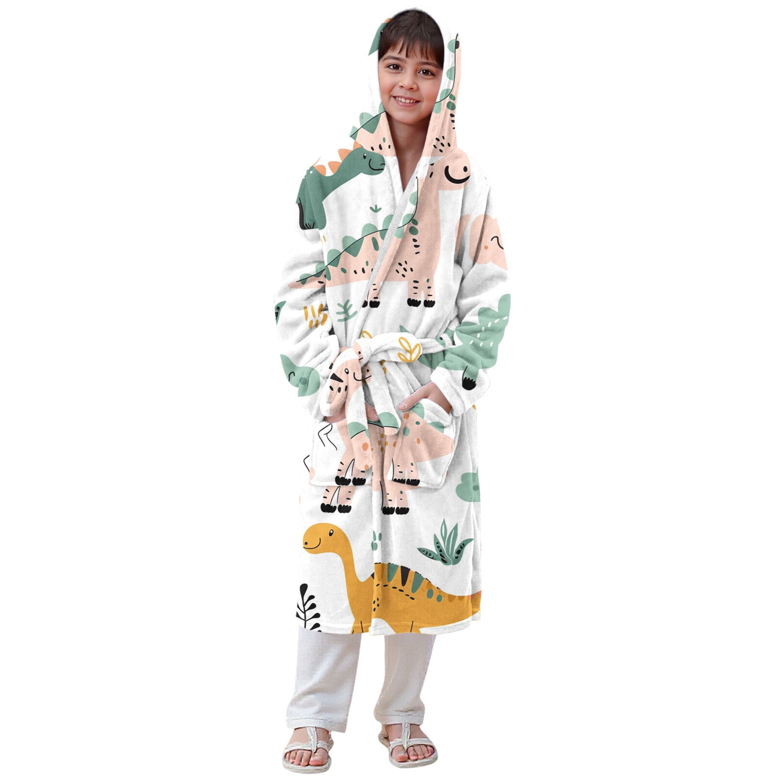 PBFRDSJ Hooded Bath Robe Long Sleeve Knee Length with Waist Belt Two ...