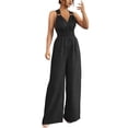 thumbnail image 1 of PBFRDSJ Jumpsuits for Women Dressy Sleeveless V Neck Wide Leg Pants Solid Off Shoulder High Waisted Overalls for Business Casual Travel, 1 of 7