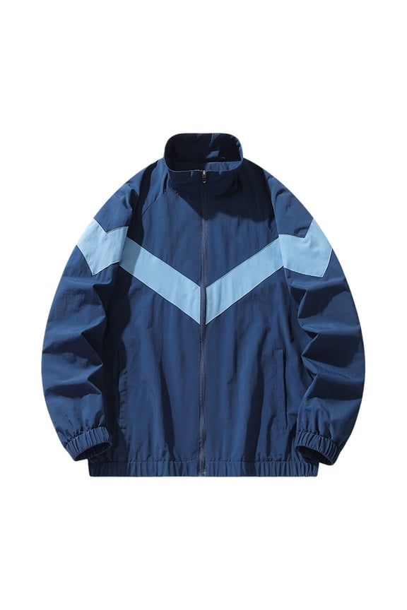 Light Jackets for Men Long Sleeve Patchwork Color Block Full Zip Sports Jacket Loose Thin College Windbreaker