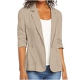 thumbnail image 1 of PBFRDSJ Lightweight Cotton Linen Blazers for Women 3/4 Sleeve Casual Work Office Suit Jackets Plus Size Single Button Business Blazer, 1 of 6