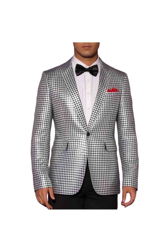 Men's 70s Disco Jacket Retro Tweed Houndstooth Suit Jacket Sequins One Button Trench Sport Coat Shiny Party Prom Outfit