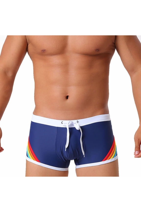Men's Athletic Short Pride Day Rainbow Strips Swimsuits Bikini Board Surf Shorts Trunk with Adjustable Drawstring