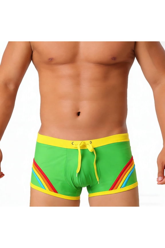 Men's Athletic Short Pride Day Rainbow Strips Swimsuits Bikini Board Surf Shorts Trunk with Adjustable Drawstring