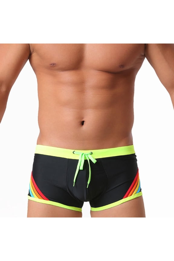 Men's Athletic Short Pride Day Rainbow Strips Swimsuits Bikini Board Surf Shorts Trunk with Adjustable Drawstring