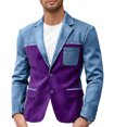 thumbnail image 1 of PBFRDSJ Men's Color Block Denim Patchwork Blazer Casual Sport Golf Coat Notched Lapel Two Button Slim Fit Blazer Jacket, 1 of 7