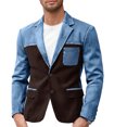 thumbnail image 1 of PBFRDSJ Men's Color Block Denim Patchwork Blazer Casual Sport Golf Coat Notched Lapel Two Button Slim Fit Blazer Jacket, 1 of 5