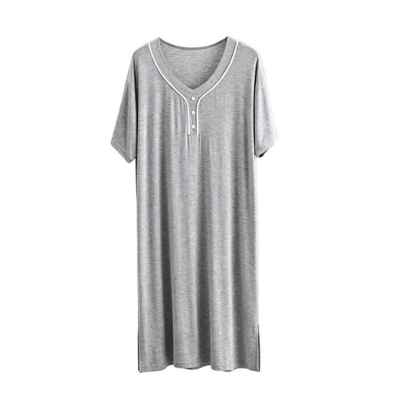 PBFRDSJ Men's Nightshirt Modal Loose Short Sleeve Long Sleep Shirt Casual V Neck Breathable Loungewear