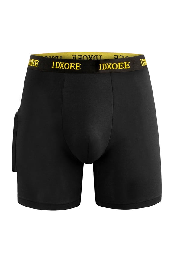 Men's Sports Boxers Chafe Proof Pouch Strench Long Leg Underwear with Pockets for Gym Swim Yoga