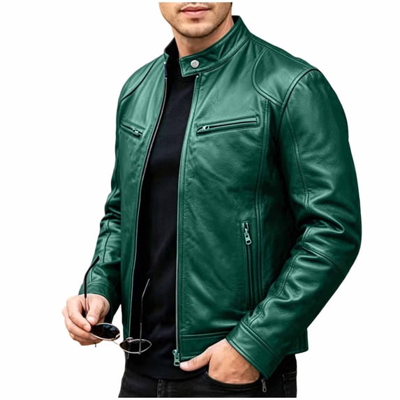 PBFRDSJ Men's Stand Collar Faux Leather Jacket Classic Biker Style Motorcycle Coat Casual Lightweight Zip Up Slim Punk Biker Outwear