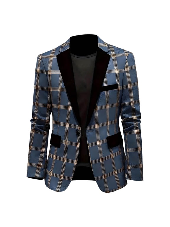 Men's Suit Jacket Blazer Casual Plaid Stripe Slim Fit Single Breasted Coats Fashion Notched Lapel Business Wedding Party Jacket